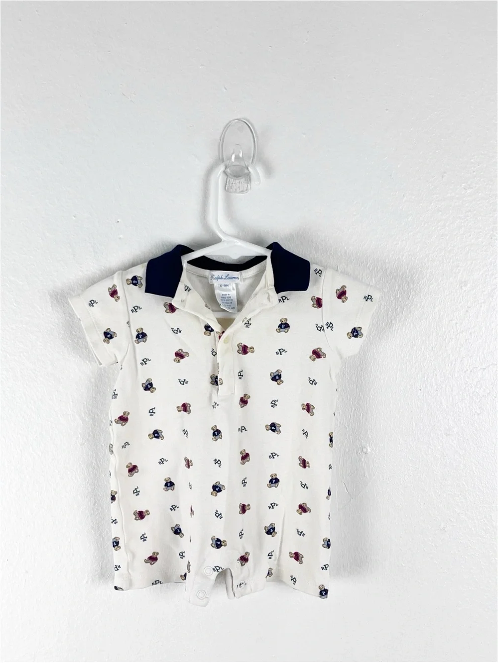 RALPH LAUREN 100% Cotton Polar Bear Logo Snap Button Closure Jumper 6-9 Months